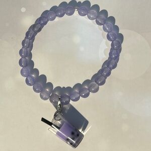 Semi-Precious Bracelet Lilac Quartz Bracelet with Taro Boba Drink Charm